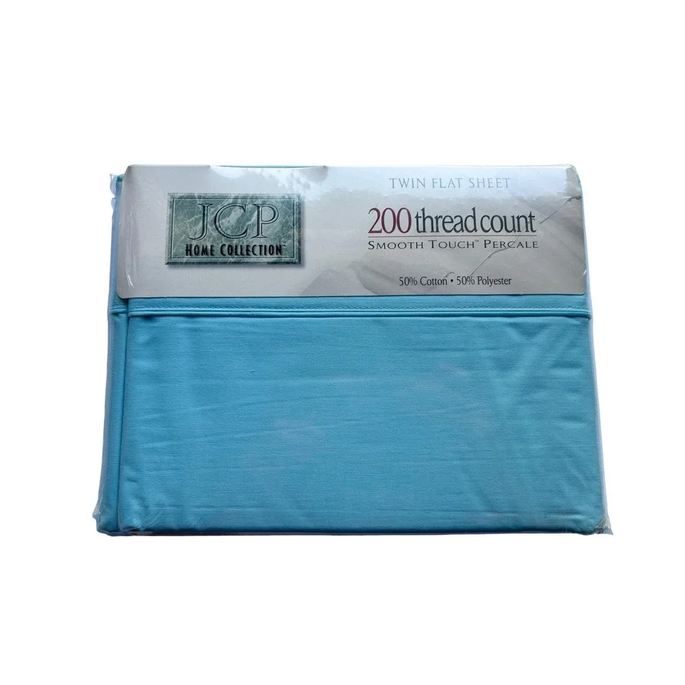 New NOS Vintage JC Penney Aqua TWIN Flat Top Sheet Bedding Spring Summer